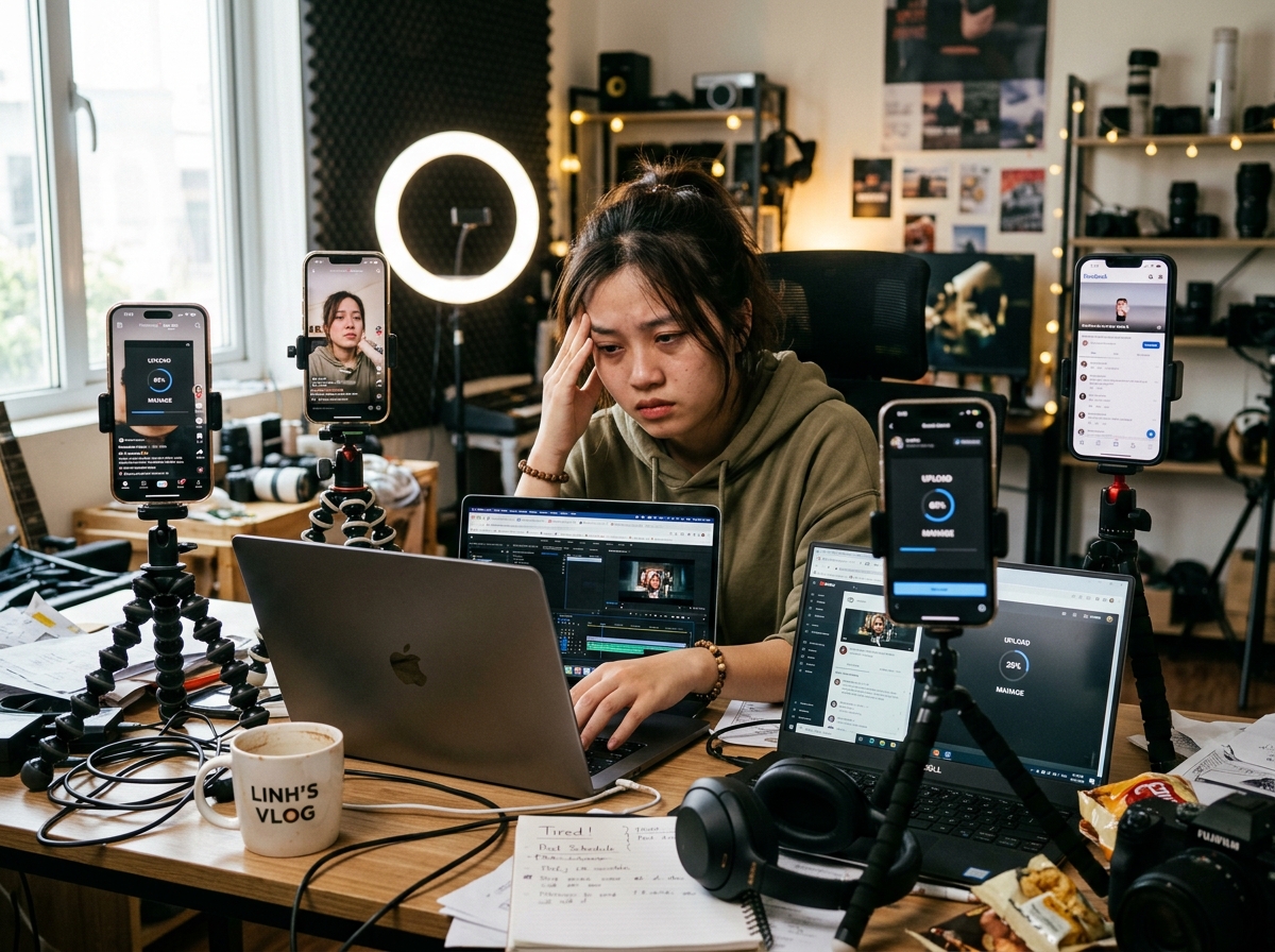 Content Creator vất vả đăng video đa kênh