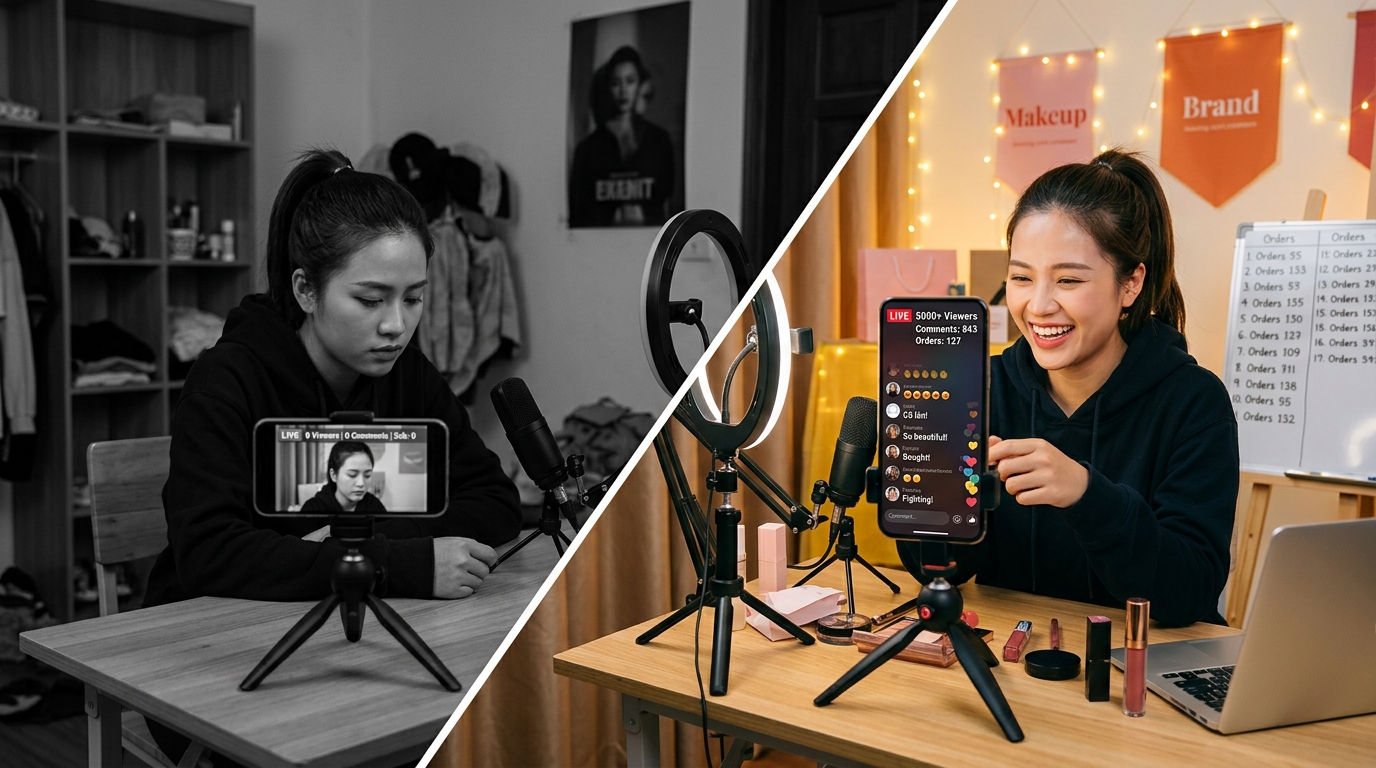 So sánh hiệu quả Livestream TikTok làm thủ công vs MKT TikPro