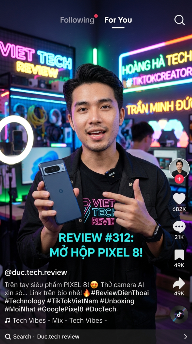 TikTok 9:16 Tech Reviewer Video UI