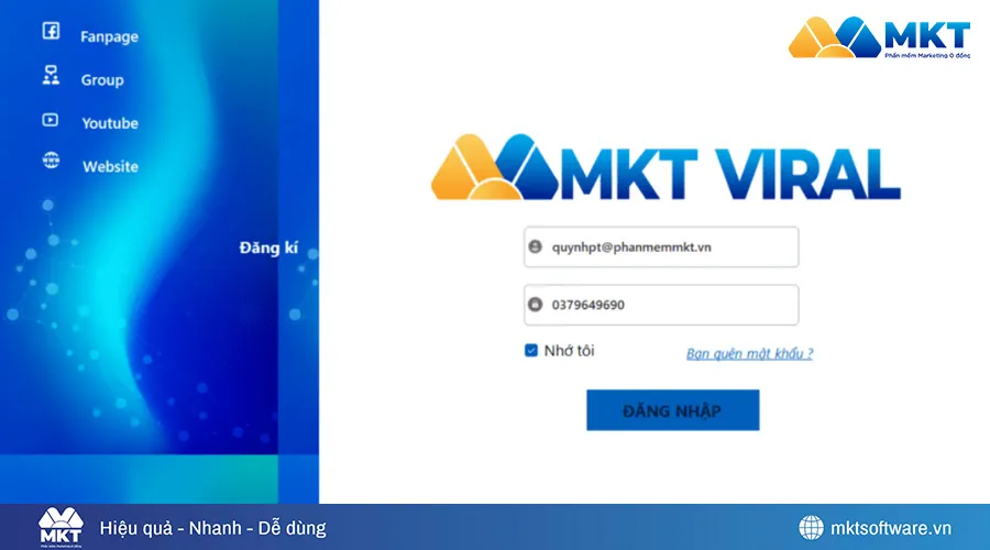 Đăng nhập vào MKT AI Viral