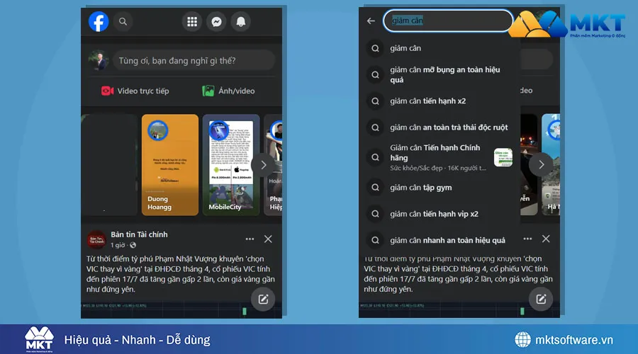 Sử dụng thanh tìm kiếm Facebook tìm kiếm từ khóa