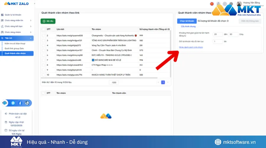 Hướng dẫn quét thành viên zalo với MKT AI Zalo 1