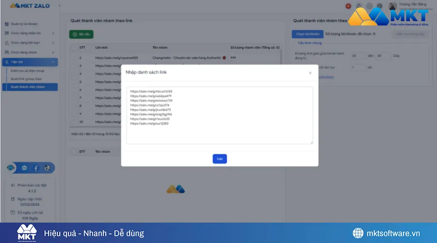 Hướng dẫn quét thành viên zalo với MKT AI Zalo 2