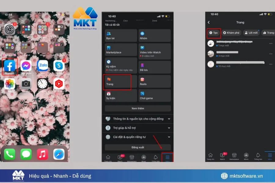 Mở ứng dụng và mở Menu và nhấp vào tạo trang Mở ứng dụng và mở Menu và nhấp vào tạo trang
