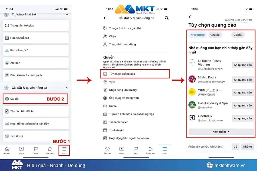Các bước trong tùy chọn quảng cáo trên Facebook