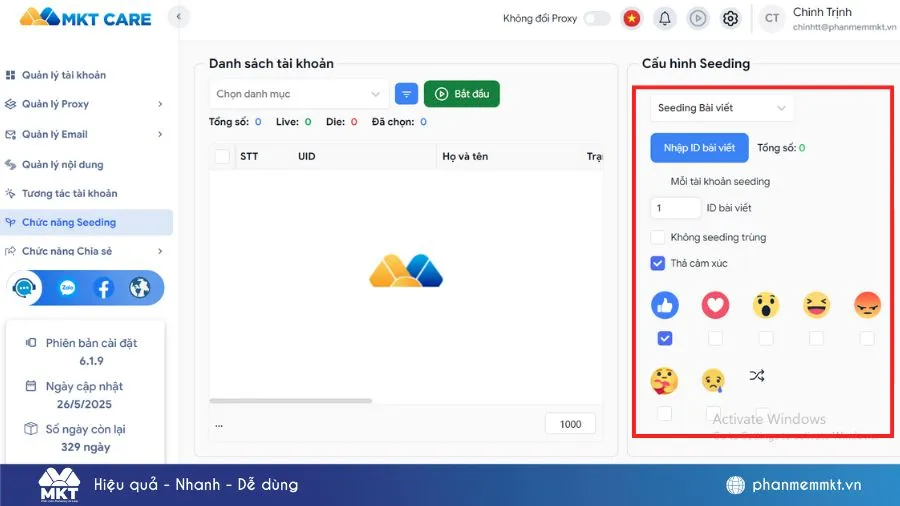 Nhấp chọn “Bắt đầu” để tăng like miễn phí bài viết