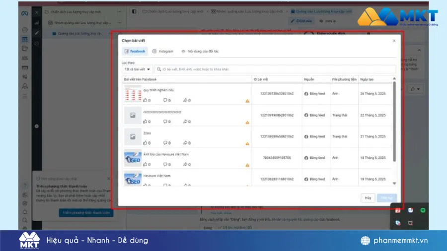 Cách chỉnh sửa bài viết đang chạy quảng cáo