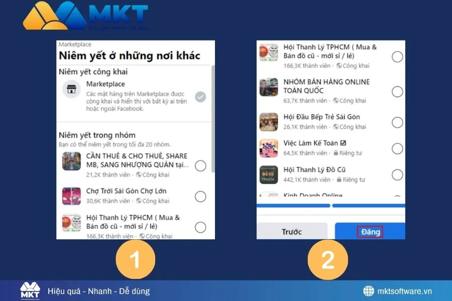 Chọn nhóm - Cách quảng cáo bài niêm yết trên Marketplace hiệu quả