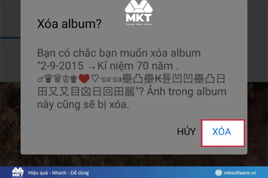 Chọn xác nhận xóa