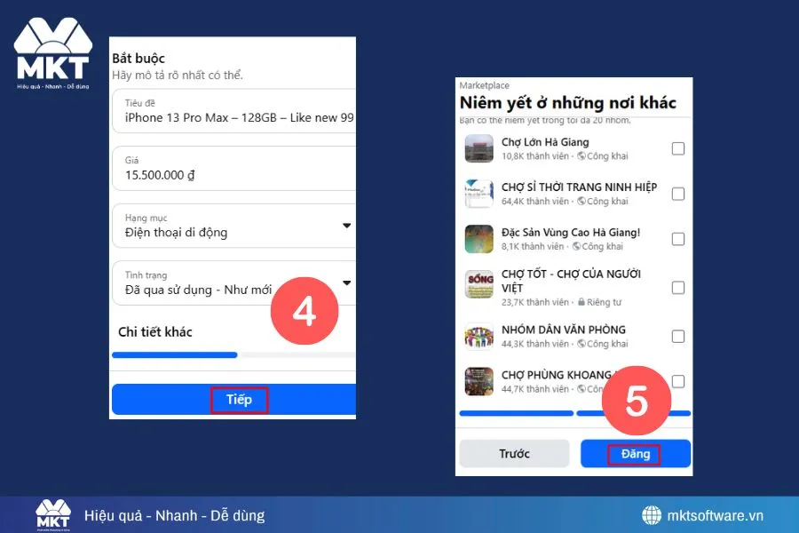 Hình ảnh minh họa bước 4, 5 tạo Marketplace Facebook 