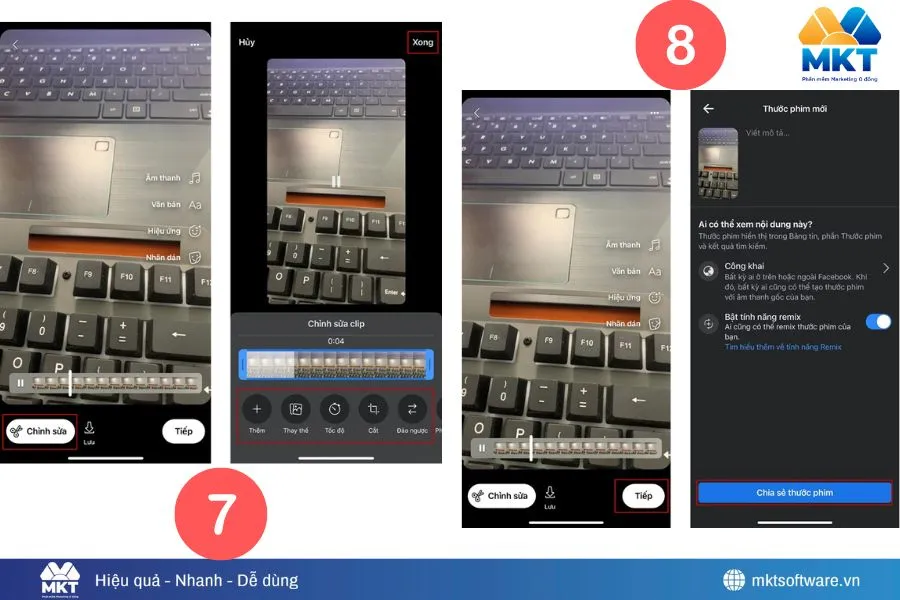 Bước 7 + 8 chỉnh sửa và xuất bản Video Reels cuốn hút