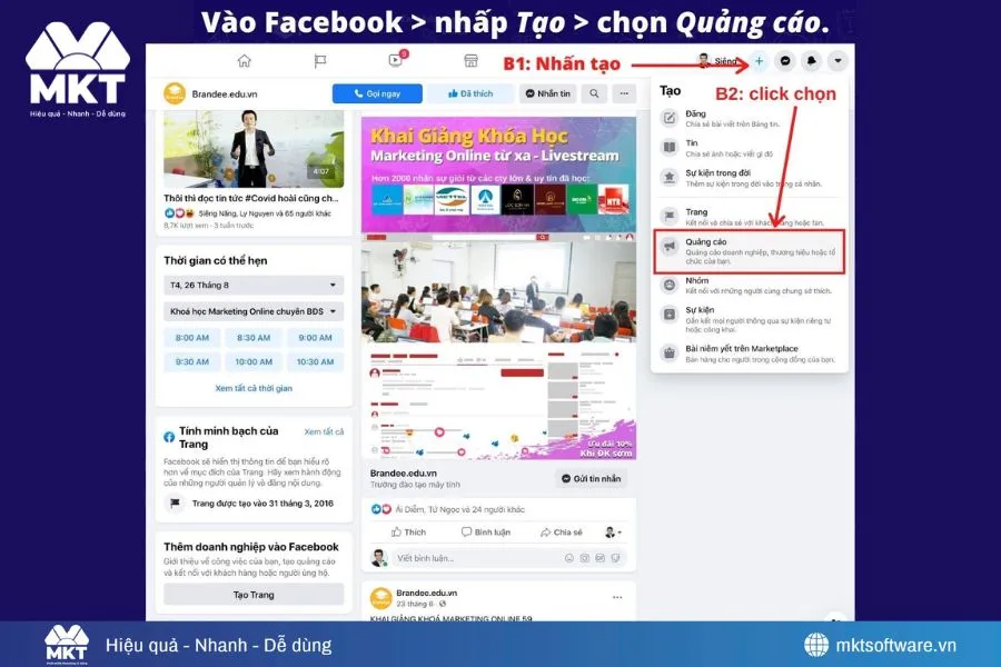 Truy cập tài khoản Facebook và thực hiện các bước như trong hình