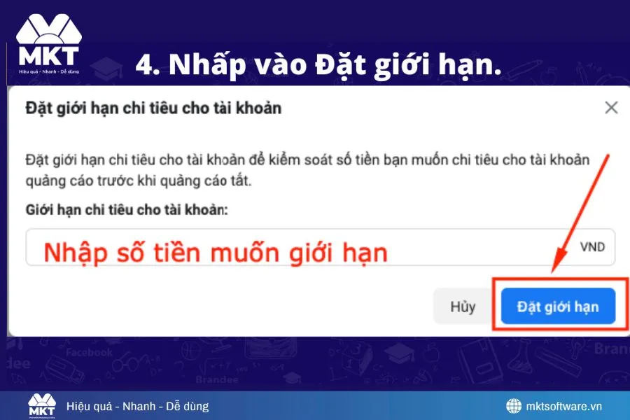 Nhập số tiền giới hạn và chọn lưu