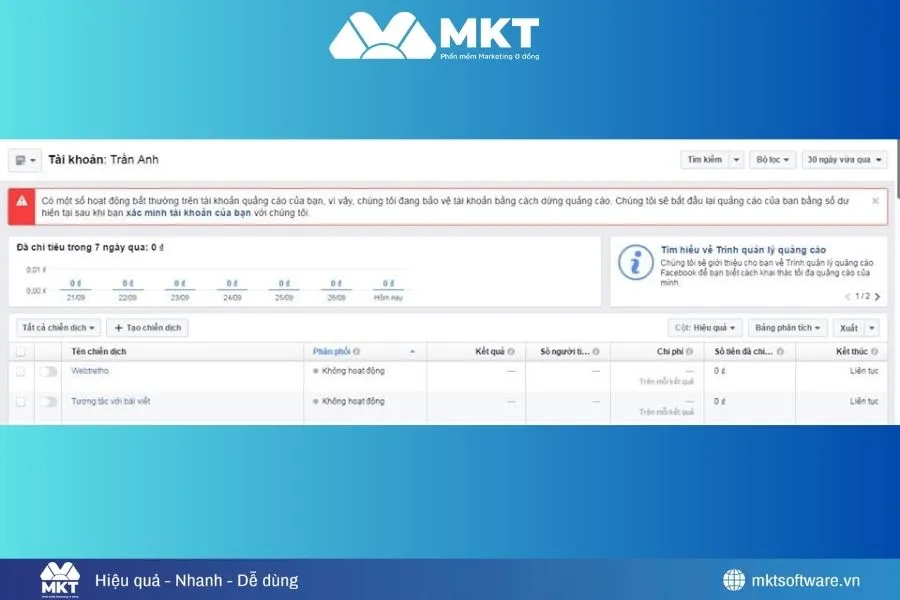 Tài khoản Facebook không thể tạo hoặc chạy quảng cáo mới