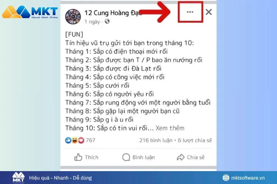 Nhấn chọn biểu tượng ba chấm góc bên phải bài đăng