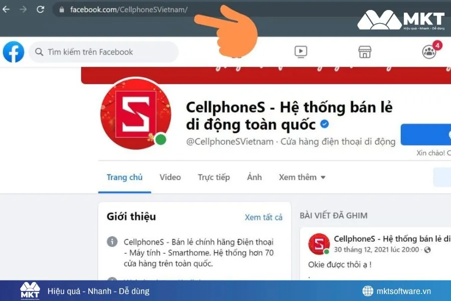 Nhấp địa chỉ để copy link Facebook