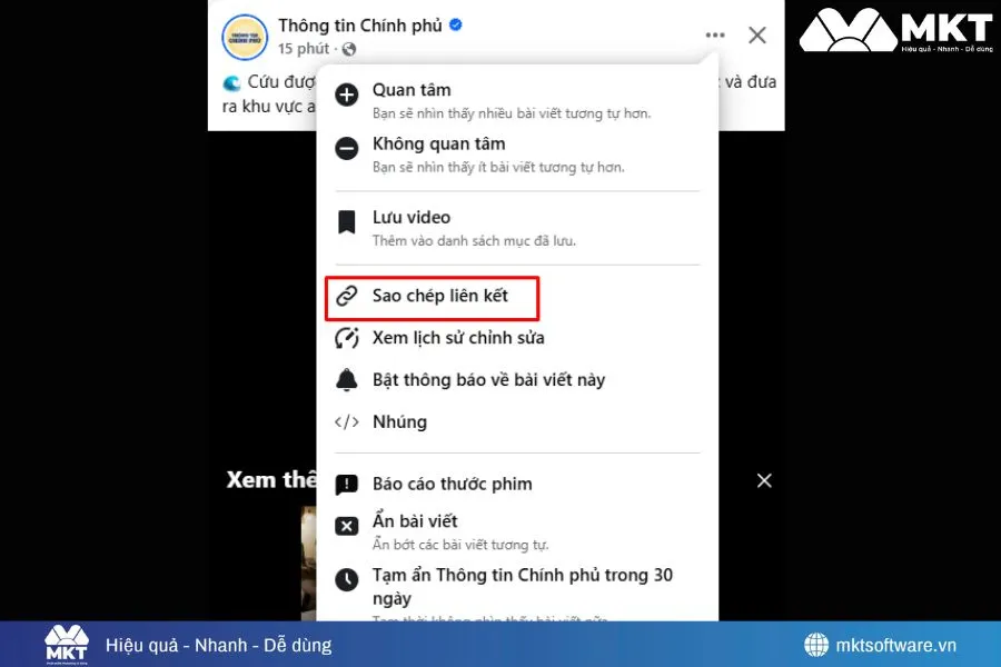 Minh họa về cách lấy link video Facebook