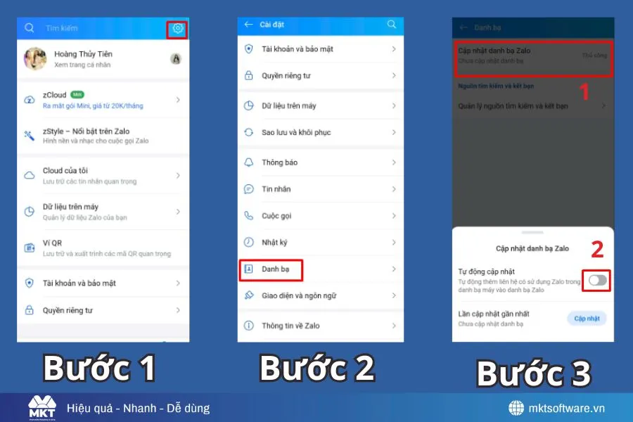 Minh họa về các bước cập nhật danh bạ Zalo vào điện thoại Minh họa về các bước cập nhật danh bạ Zalo vào điện thoại