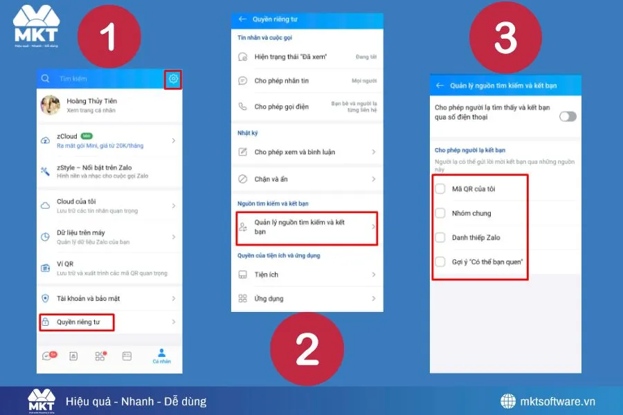 Minh họa về các bước chặn lời mời kết bạn Zalo qua điện thoại