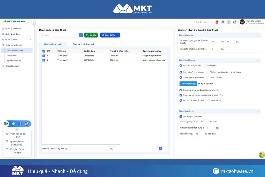 Minh họa về quá trình thiết lập gửi tin nhắn hàng loạt trên WhatsApp
