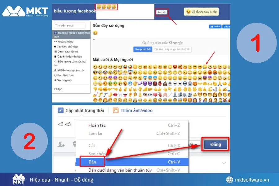 Bước 2 copy icon vào bài đăng Facebook