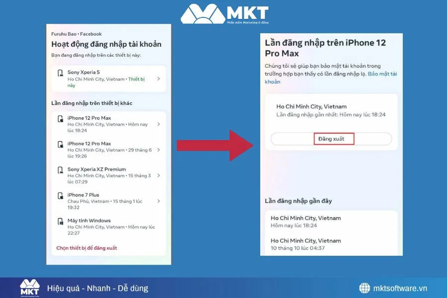 Facebook hiển thị danh sách thiết bị, vị trí, thời gian về tài khoản đăng nhập gần nhất