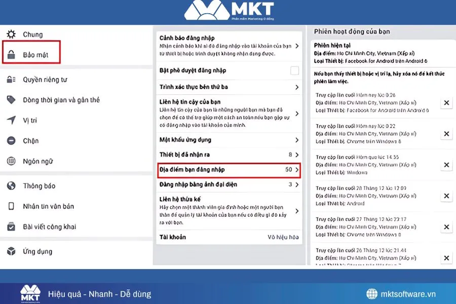 Nhấp chọn xem địa điểm đăng nhập