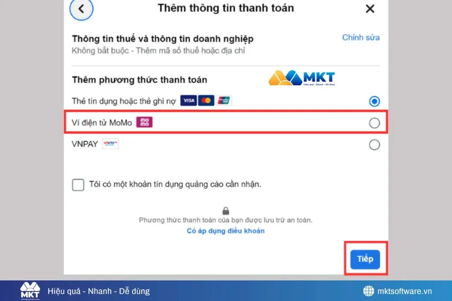 Thêm ví MoMo vào phương thức thanh toán Facebook Ads