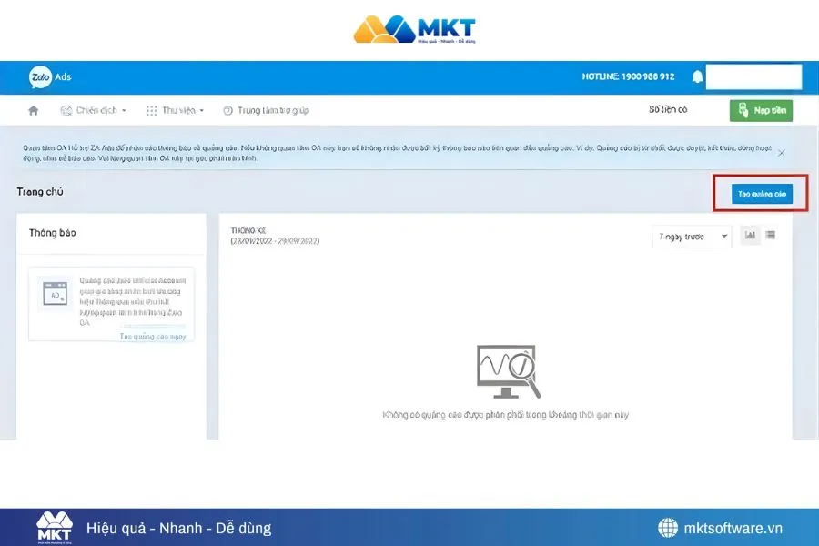 Nhấp chọn tạo chiến dịch để chạy tin nhắn Zalo