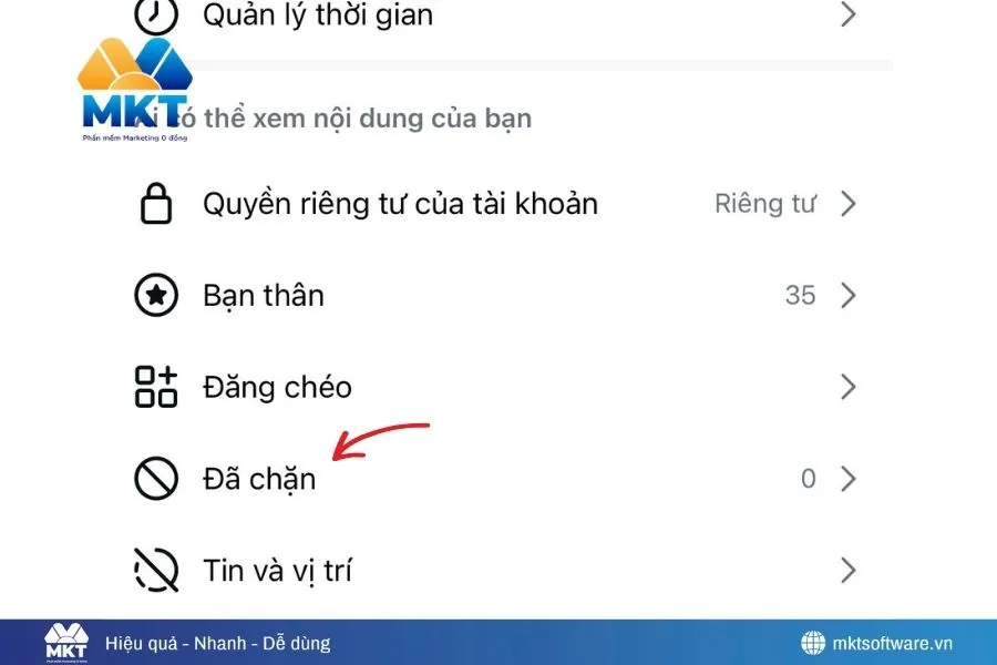 Bỏ chặn qua phần cài đặt tài khoản 