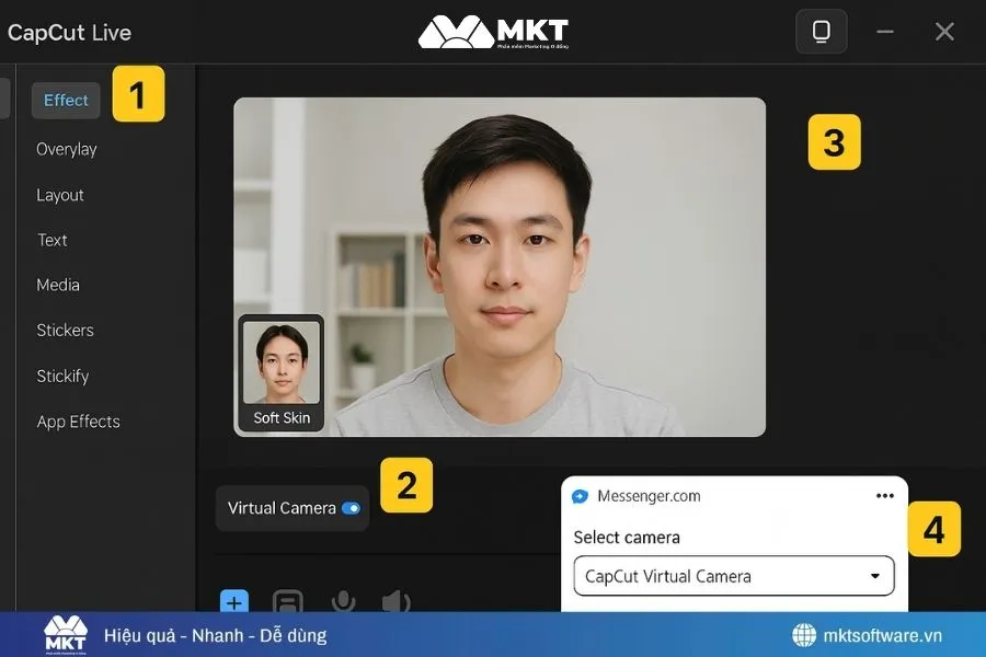 Minh họa về 5 bước call video trên Messenger có filter Instagram trên máy tính Minh họa về 5 bước call video trên Messenger có filter Instagram trên máy tính