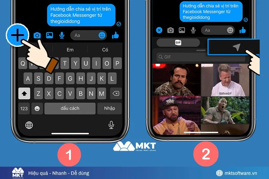 Minh họa về bước 1 và 2 về cách định vị qua Facebook