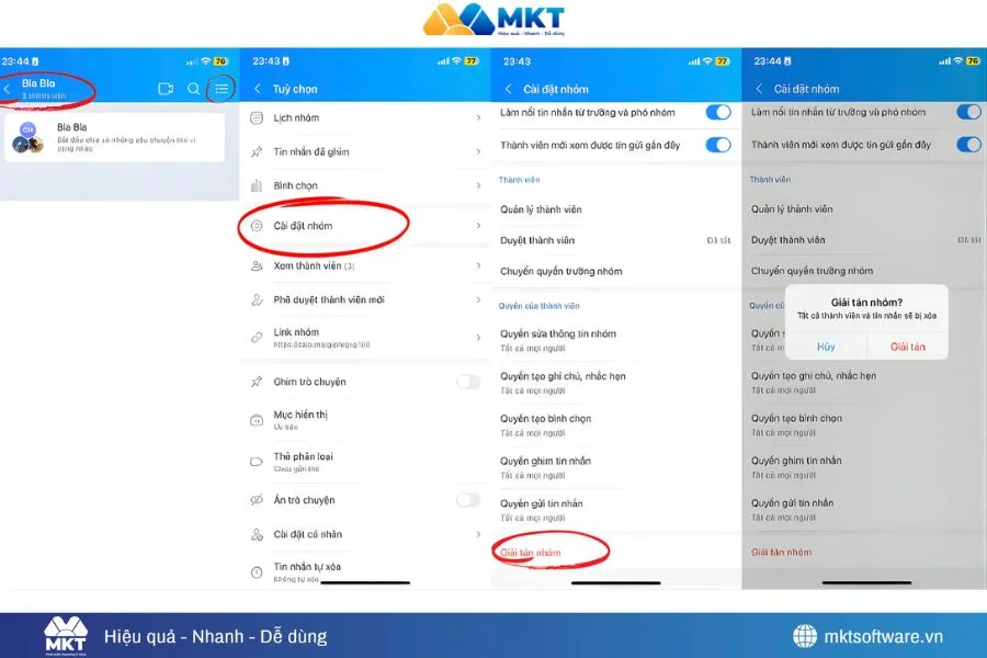Minh họa về cách giải tán nhóm Zalo trên Android