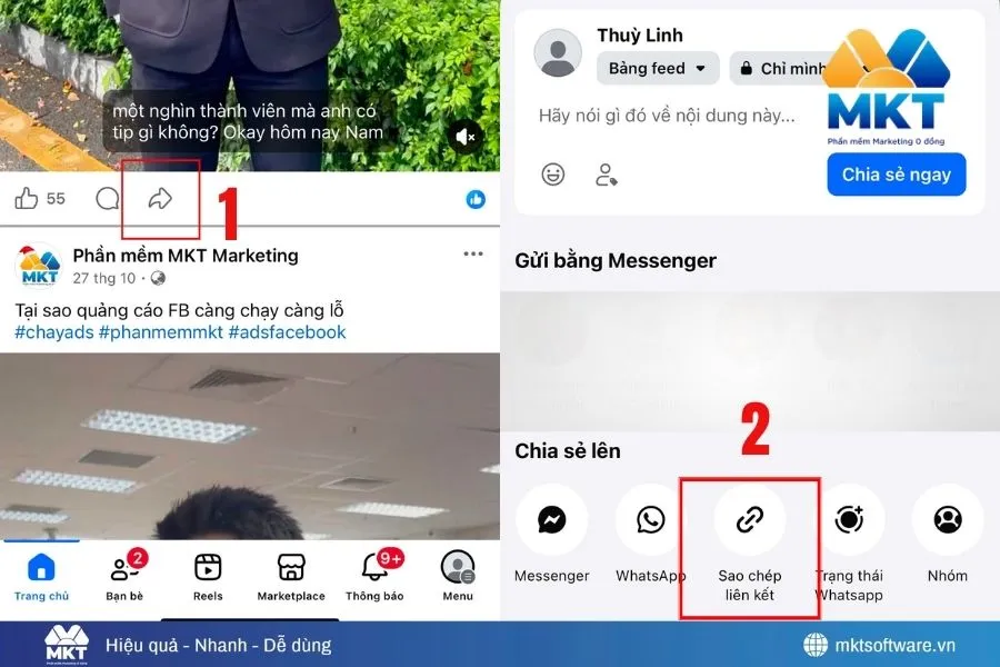Chia sẻ từ Facebook qua Zalo đối với bài viết & video 