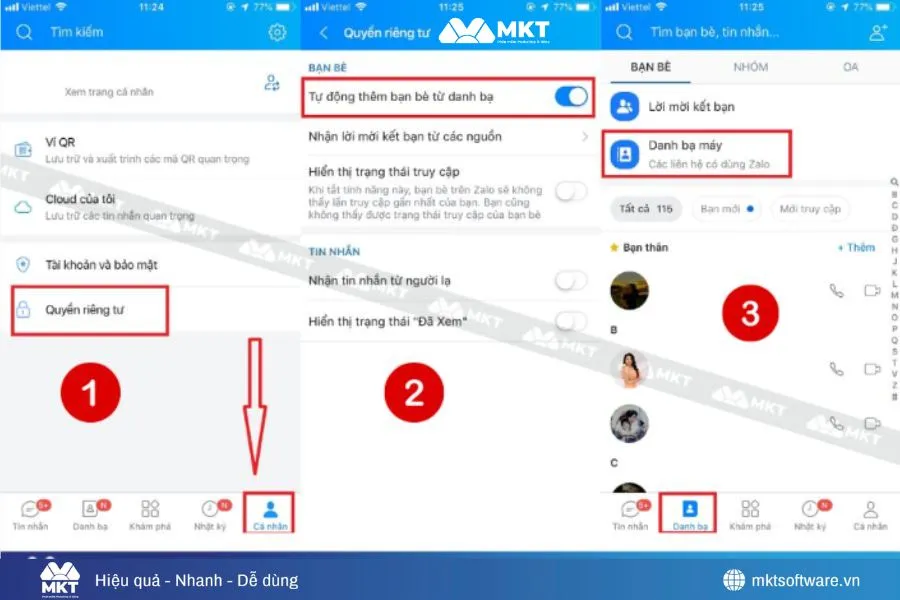 Minh họa về các bước bật tự động thêm bạn bè từ danh bạ