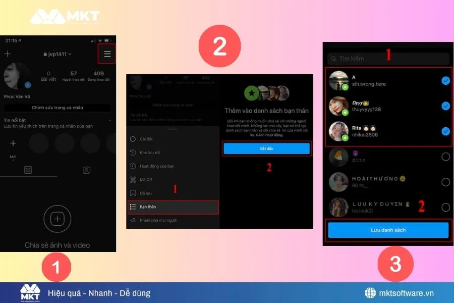 Vào trang cá nhân và chọn thành viên vào danh sách bạn thân