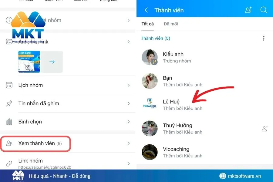 Xem thành viên trong nhóm chung