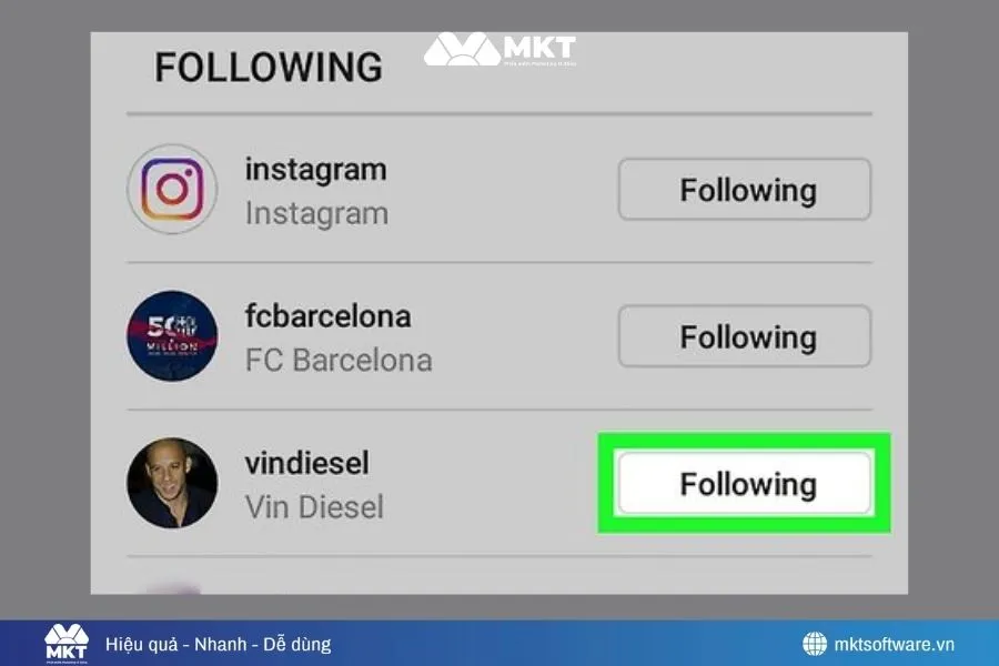 Nhấp Unfollow từng tài khoản