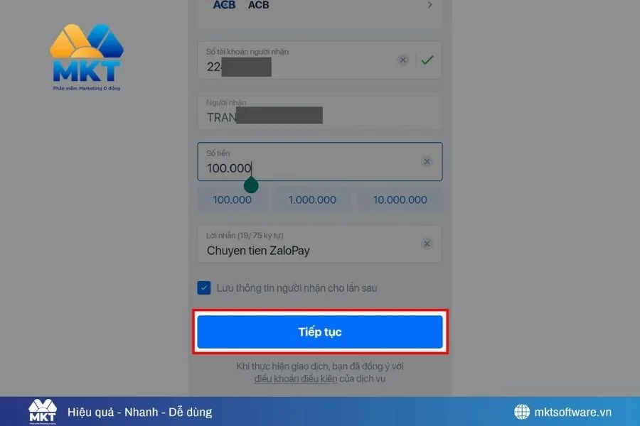 ZaloPay chuyển tiền ngân hàng