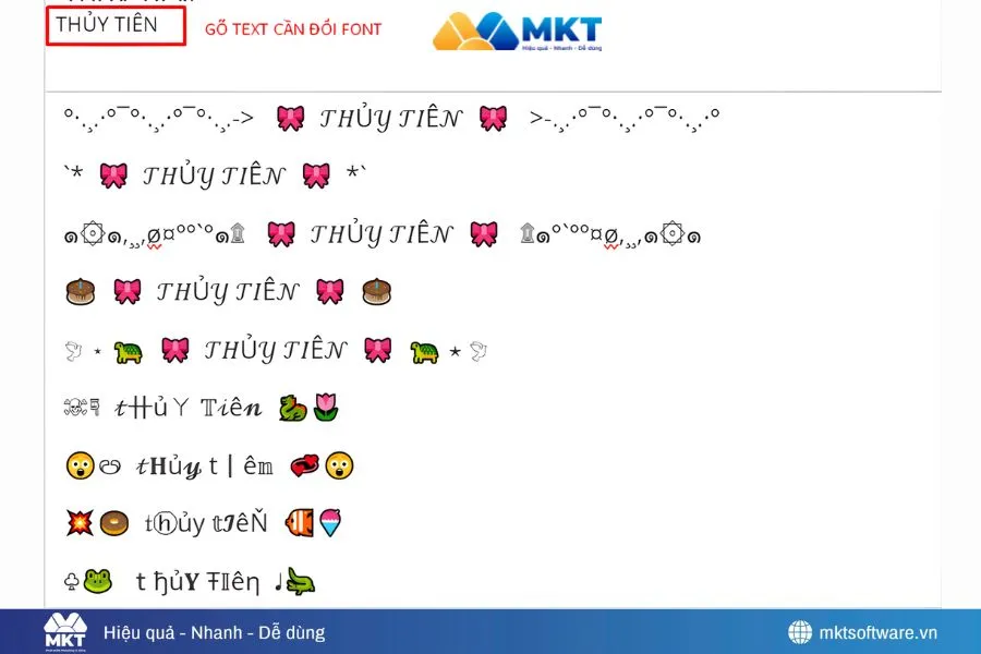 Gõ text cần đổi Font, chọn Font và copy bio, comment, story