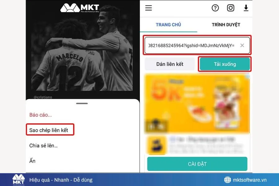Sao chép liên kết và dán vào App hoặc website hỗ trợ