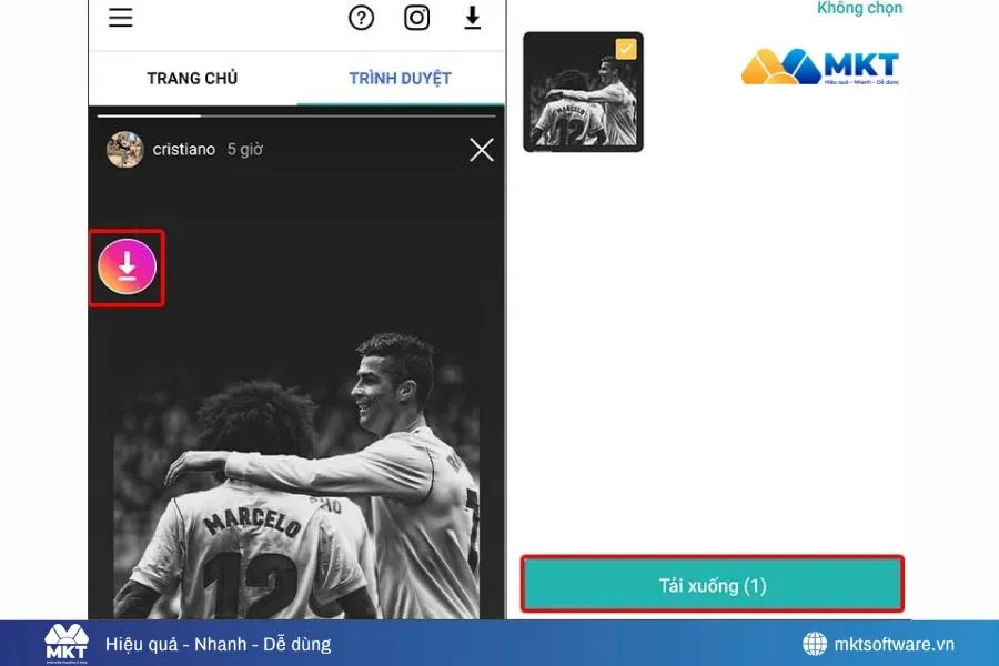Nhấp vào biểu tượng tải xuống để tải Story Instagram về điện thoại