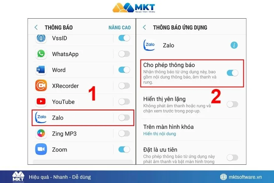 Kiểm tra cài đặt thông báo Zalo