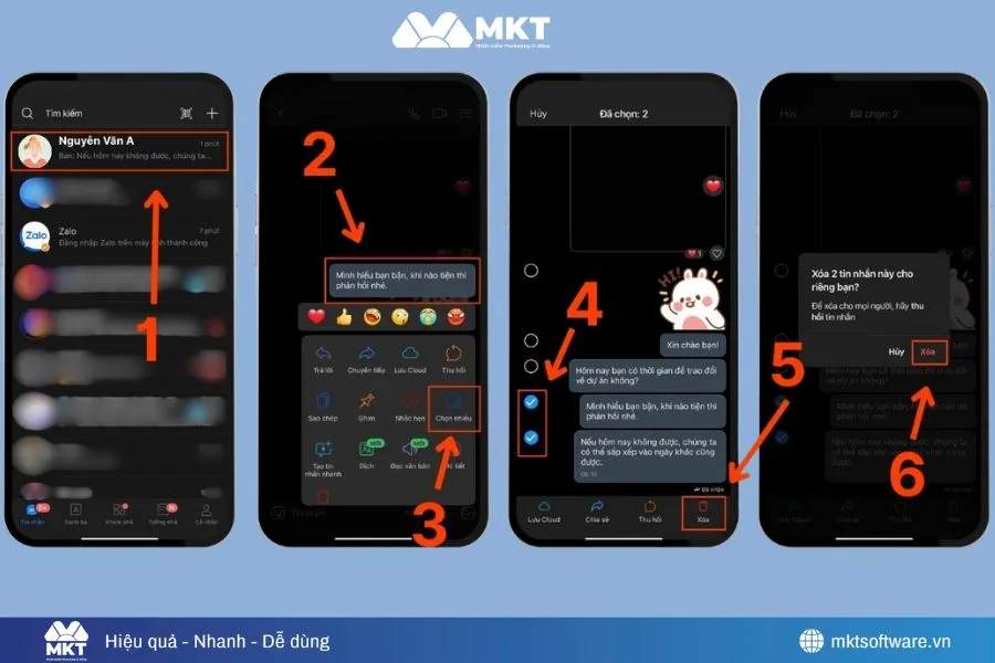 Minh họa về 5 bước xóa tin nhắn vĩnh viễn trên Zalo