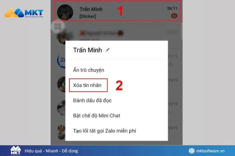 Minh họa về bước nhấn giữ cuộc chat