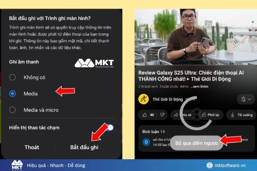 Minh họa về thao tác bấm bắt đầu