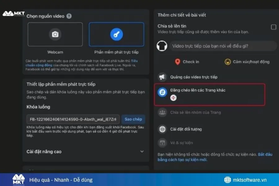 Dùng tính năng đăng chéo (Cross Live) trực tiếp trên Facebook