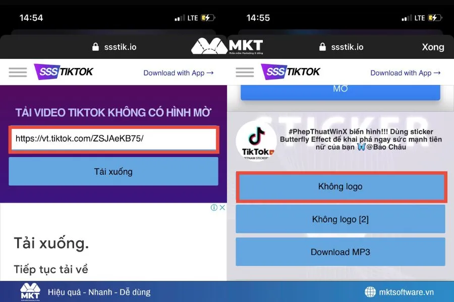 Minh họa về bước dán link vào website hoặc app và tải video về thiết bị