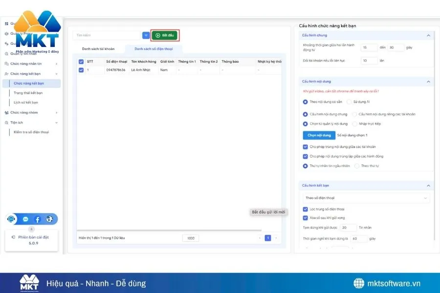 Gửi kết bạn tự động từ danh sách số điện thoại
