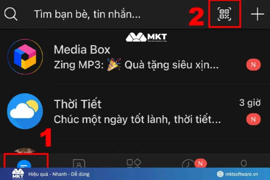 Truy cập ứng dụng Zalo trên điện thoại và chọn biểu tượng mã QR